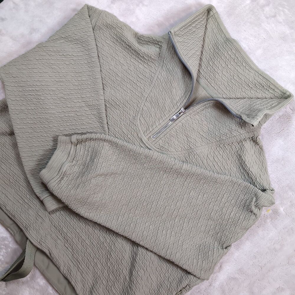 Lululemon Textured Half Zip Pullover Womens Small / XS Green Cinch‎ Hem Cropped